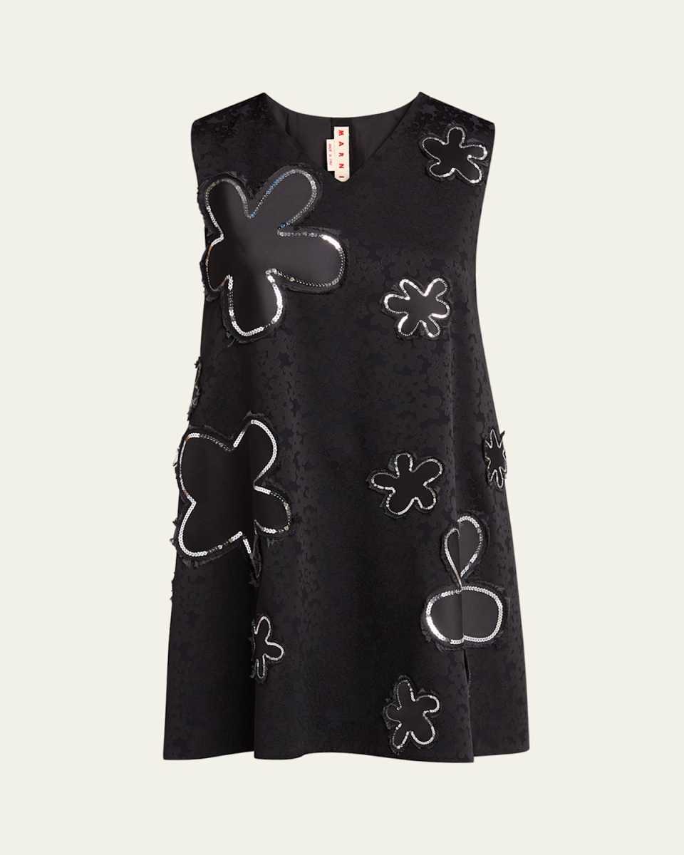 Flower Sequined Jacquard Mini Dress